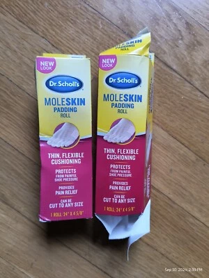 2 Pks Dr Scholl's Moleskin Padding Roll 24" X 4.625" Cut Any Sz Pain Relief DMG  - Image 1 of 4