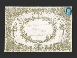 #24 Blue Plate 9 with guideline & perforated straddle! On exquisite 1850s Cover. - Picture 1 of 3