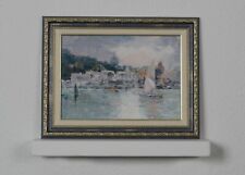 Sea city, sailboats by the pier, oil painting, impressionism, painting framed