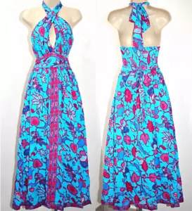 Caroline Constas Halter Fit Flare Smocked Maxi Dress XL Turquoise Gauze Cotton - Picture 1 of 16