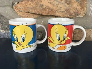 Vintage 2er Set 1999 Tweety Vogel Looney Tunes Warner Bros Kaffeetassen rot blau Posten - Bild 1 von 3