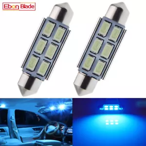 2X Ice Blue 41MM 42MM 6SMD-5630 Canbus LED Bulbs For Dome Door Trunk Door Light - Picture 1 of 7