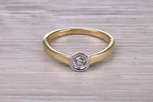 Dainty Bezel Diamond set Two Tone Gold Solitaire - Picture 1 of 9