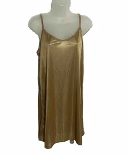 Devotion Twins Gold Silky Satin Slip Dress Size Medium 100% Cotton Made Greece - Picture 1 of 8