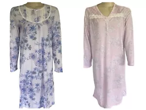 Lot of 2 MILLERS Size 8 - 10 Poly Cotton Nighties Long Slv Lace Trim Night Dress - Picture 1 of 17