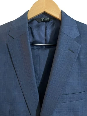 Jos A Bank Signature Suit Mens 42R 36X29 Blazer Silk Wool Navy Plaid - Image 1 of 4