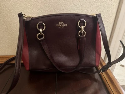Coach Signature Mini Christie Carryall Satchel Handbag Crossgrain Burgundy Red - Image 1 of 4