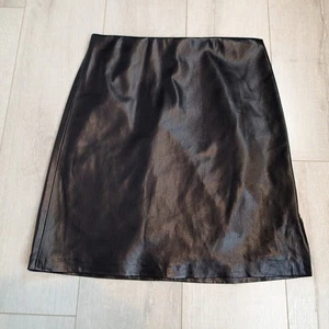 Alice and Olivia Womens Black Faux Wrap Faux Leather Skirt sz 12 stretch - Picture 1 of 16