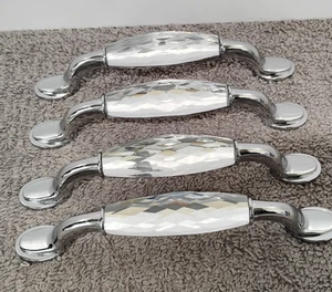 4 tiradores de gabinete de cristal mango de vidrio cromado plateado.(00) - Imagen 1 de 9