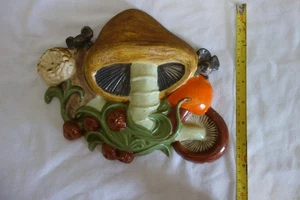 Vintage 1970's Ceramic Mushroom Wall Decor Plaque Colorful - Picture 1 of 5