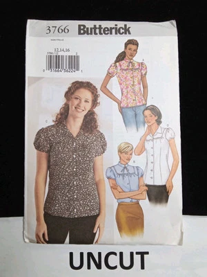 BUTTERICK UNCUT Easy Pattern 3766 Misses Size 12 14 16 Short Sleeve Blouse Shirt - Image 1 of 4