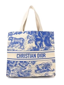 Christian Dior Exclusive GWP Dioriviera Blue Beige Straw Tote Bag - Picture 1 of 14