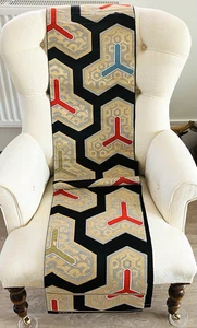 Vintage Japanese Black/Gold/Multi Silk 'Large Bishamon’ Fukuro-Obi For Kimono - Picture 1 of 19