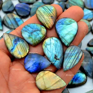 200 Pcs Blue Fire Labradorite Pear Shape Cabochon Loose Gemstone Lot 15-50mm - Picture 1 of 15