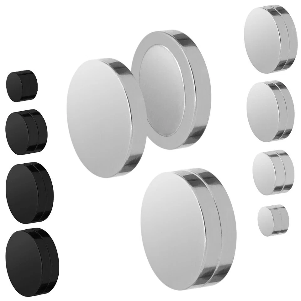 Magnet Ohrringe magnetische Fakeplugs ohne Ohrloch Ohrclips schwarz silber  - Bild 1 von 1