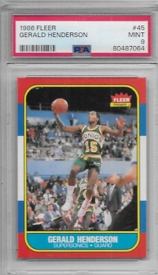 1986-87 FLEER BASKETBALL Gerald Henderson #45 PSA 9 MINT Seattle Supersonics - Image 1 of 2