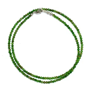Chrome Diopside Necklace 2-2.5mm Micro Faceted Round Beads Choker Necklace 16" - Picture 1 of 4