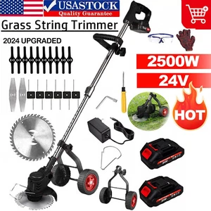 Cordless Weed Eaters Electric Grass Trimmer 6" 3-in-1 Weed Wacker Kit w/Wheels - Picture 1 of 15