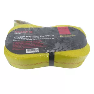Yellow Webbing Ratchet/Flat Hook Cargo Tie Down Strap [Single 27ft x 2in]  - Picture 1 of 3