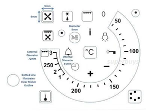 19pcs Symbols + 50-250 Degree Temperature Oven Grill Adhesive Knob Sticker Label - Picture 1 of 2