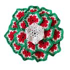 SET OF 6 Handmade Crochet Yarn Doily Hexagonal XMAS Coasters RED WHITE GREEN