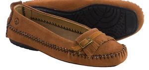 NEW PEACE MOCS EMILY MOCCASIN SHOES TAN SLIP ON LOAFERS WOMENS 8.5 FREE SHIP - Picture 1 of 4