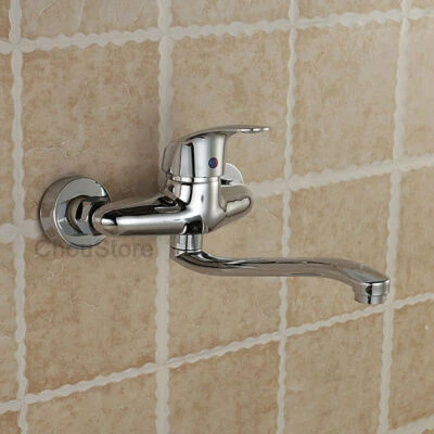 Wall Mounted Chrome Long Swivel Spout Kitchen Sink Faucet Vessel Water Mixer Tap - Image 1 of 4
