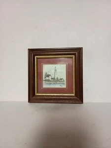 MB Frey Watercolor Print Framed Lighthouse 5" By 5" - Picture 1 of 3