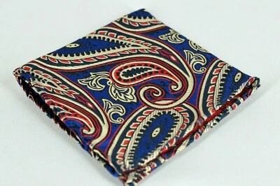 Lord R Colton Masterworks Trikala Cobalto y Rojo Paisley Bolsillo Cuadrado Seda Nuevo Foto 1 de 3