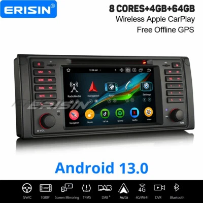 64GB Android 14 CarPlay Autoradio Navi WiFi 8-Kern DSP USB DVD DAB+ BMW 5 E39 M5 - Bild 1 von 4