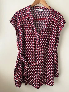 JoJo Maman Bebe Top Size M 14-16 Geo Print Sleeveless Belted Blouse Casual - Picture 1 of 8