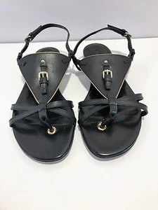 Women's BLACK Leather LONGCHAMP Sandals 37 A23 - Picture 1 of 4
