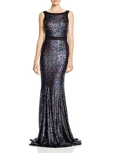 NEW BADGLEY MISHKA Blue and Black Sequined Gown AUTENTIC Size 8 - Picture 1 of 2