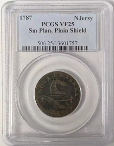 1787 New Jersey Copper Sm. Planchet Plain PCGS VF-25 BN Small Plan, Plain Shield - Picture 1 of 2