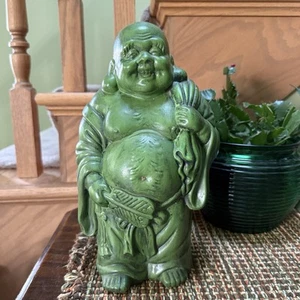 Vintage 70s Green Buddha Ceramic MCM Figurine Studio Art Pottery - Picture 1 of 10