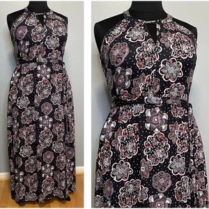 Lane Bryant Black Floral Twist Neck Maxi Length Dress NEW 14/16 - Picture 1 of 6