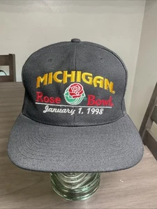 Vintage 90's Michigan Wolverines Snapback Cap Hat Black Dome 1998 Rose Bowl Rare - Picture 1 of 11