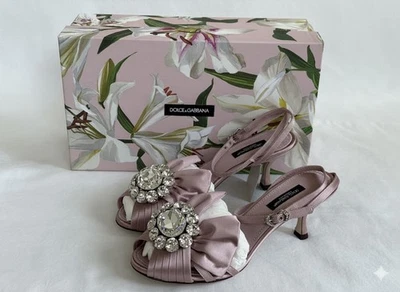NUEVO EN CAJA DOLCE & GABBANA Keira Rosa Satinado Cristal Joya Broche Tacones Sandalias EU 37 Foto 1 de 4