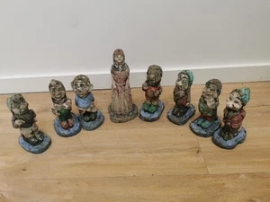 Rare Snow White And 7 Dwarfs Sculptorcraft Concrete Garden Statues Gnomes - Picture 1 of 17