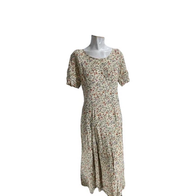 Vestido para mujer Express 10 beige vintage floral maxi plisado sol Foto 1 de 4