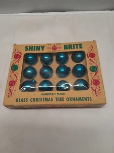 Ornamenti natalizi vintage Brite lucido miniatura vetro soffiato blu 12 in scatola NOS USA - Foto 1 di 6