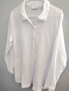 Belle by Kim Gravel Beach Regular Cotton Gauze Dolphin Hem Women'sM Shirt White - Picture 1 of 8