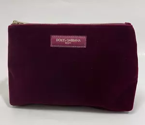 Dolce & Cabbana Beauty Red Maroon Zipper Pouch Velour Velvet Makeup Bag - Picture 1 of 9