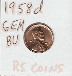 1958D GEM UNC LINCOLN CENT ~ GEM BRILLIANT UNC ~ RS COINS / FREE SHIP - Picture 1 of 2