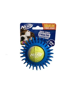 Nerf~ Blue/Green Squeak Tennis Armor Ball W/Dental Spikes ~ Squeaky Dog Toy - Picture 1 of 6