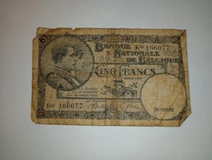 Belgium 5 Francs 1938 Well Circulated Banknote Vintage Foreign Paper Currency - Picture 1 of 2