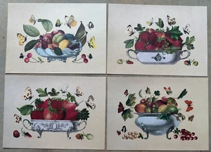 Vintage Print Lot of 4 Fruit Bowls Strawberries Butterflies Cherries Silver - Picture 1 of 10