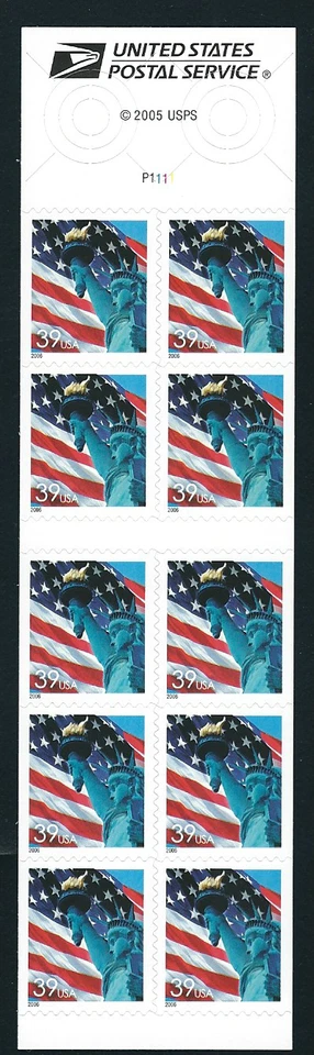 Scott #3978...39 Cent...Flag + Statue of Liberty...Booklet Pane of 10 - Image 1 of 1