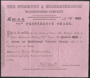 Stockton and Middlesbrough Water Works Co., pair, pref. and ord. shares, 1860s - Picture 1 of 2