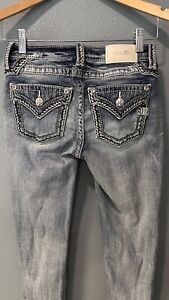 Miss Me Jeans Womens 24 Blue Denim Ankle Skinny Low Rise Distressed 27” Inseam